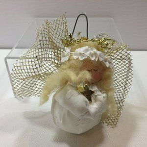 Vintage Handmade Praying Angel Stuffed Christmas Ornament Holiday Blonde